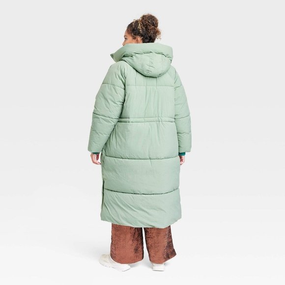 Women's Plus Size Duvet Puffer Jacket A New Day Green 1X - Picture 3 of 8